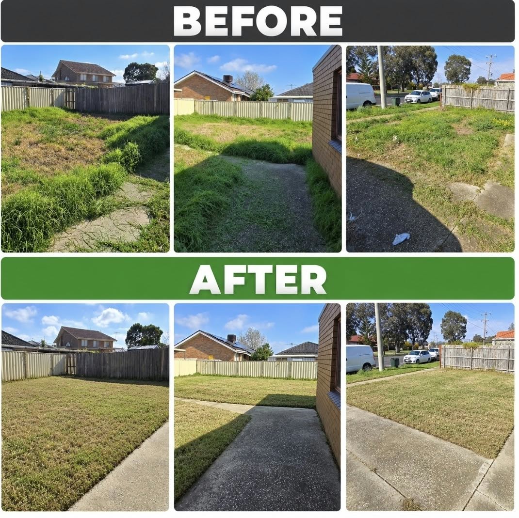 Before and after yard make over by Reggie's Lawn and Outdoor Solutions